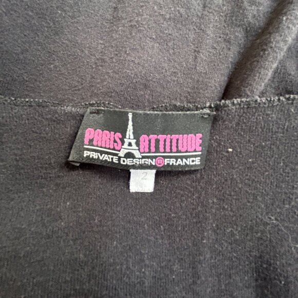 Paris Attitude Womens Parisian Text & Eiffel Tower Graphic Top Size 2 Black - Picture 3 of 7